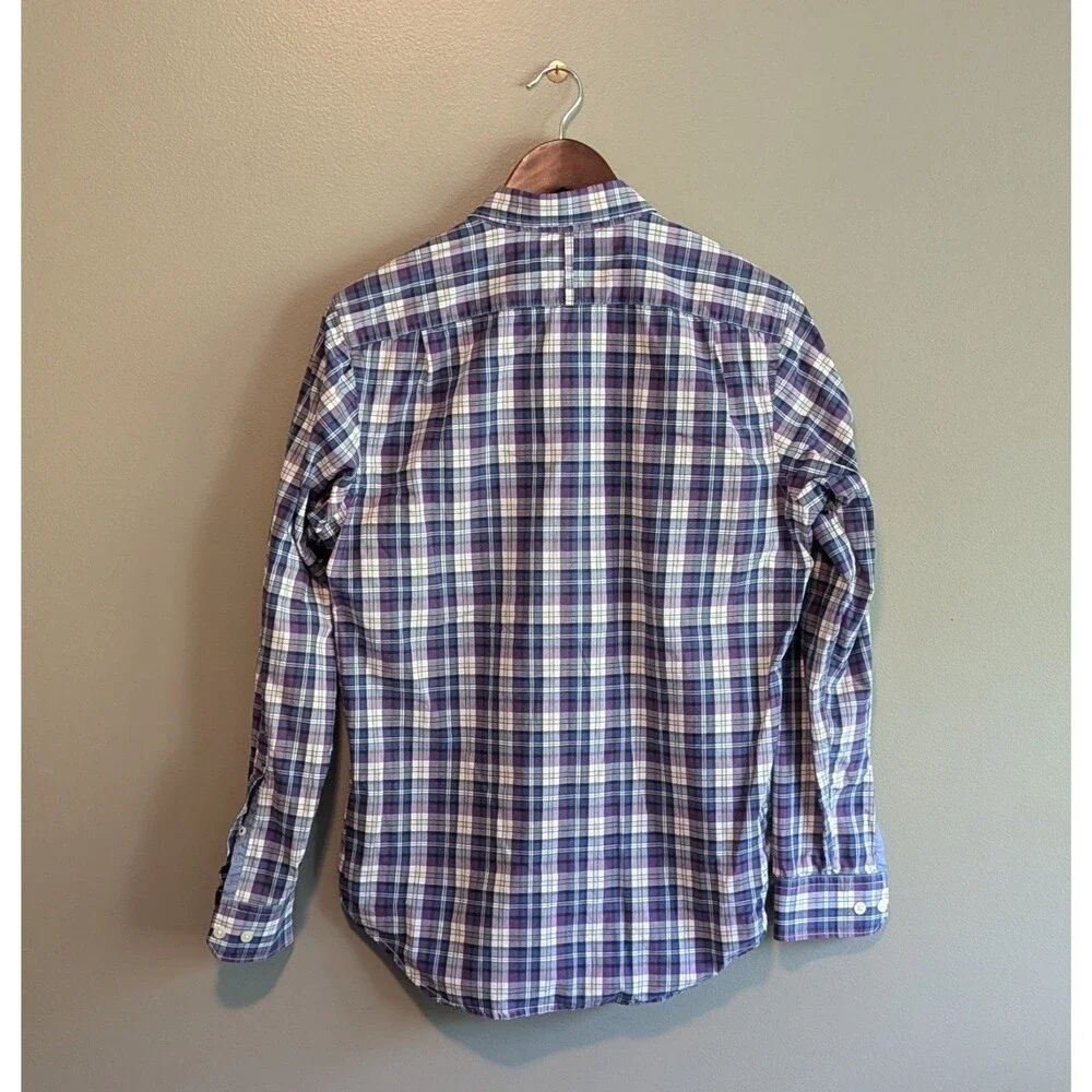 Banana Republic Mens Small Dress Shirt Button Up Purple Plaid Lightweight LS